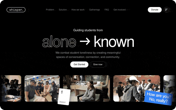 Scrolling through the new whisperconversations.com homepage